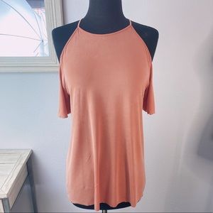 Zara Orange Cold shoulder Top